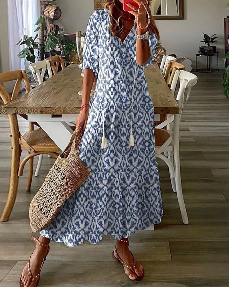 Bethany | Women’s boho v-neck printed midi dress