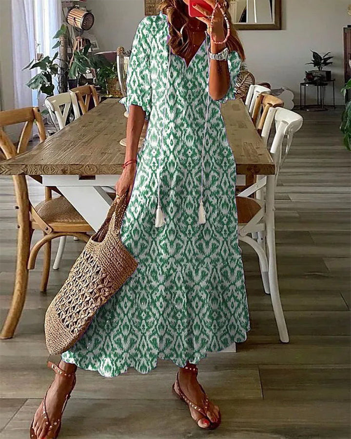 Bethany | Women’s boho v-neck printed midi dress