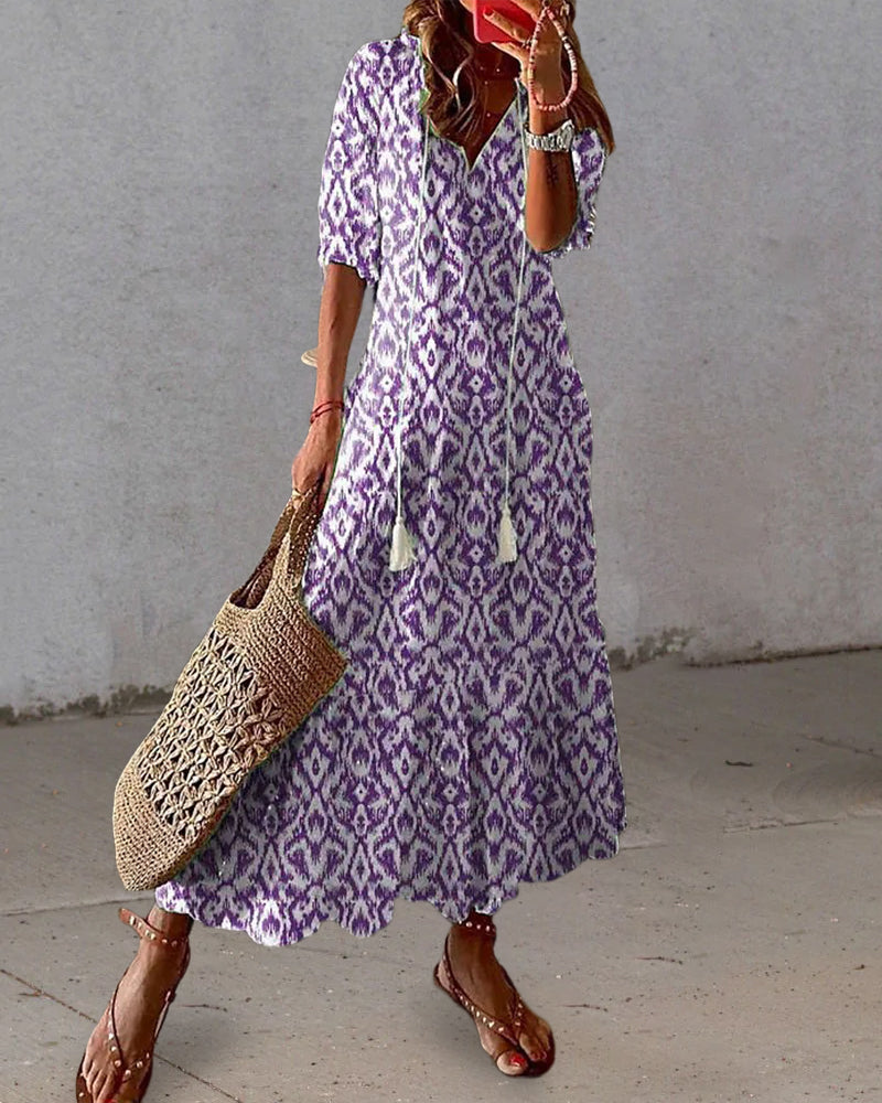 Bethany | Women’s boho v-neck printed midi dress