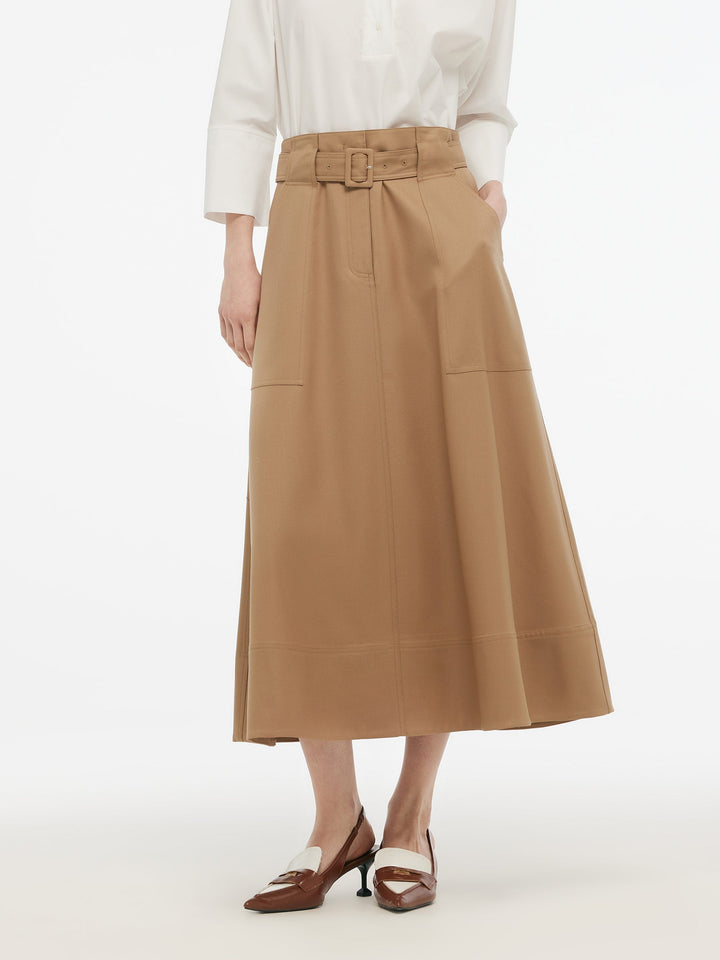 Lucia | Women’s worsted wool gathered waist flared skirt with belt