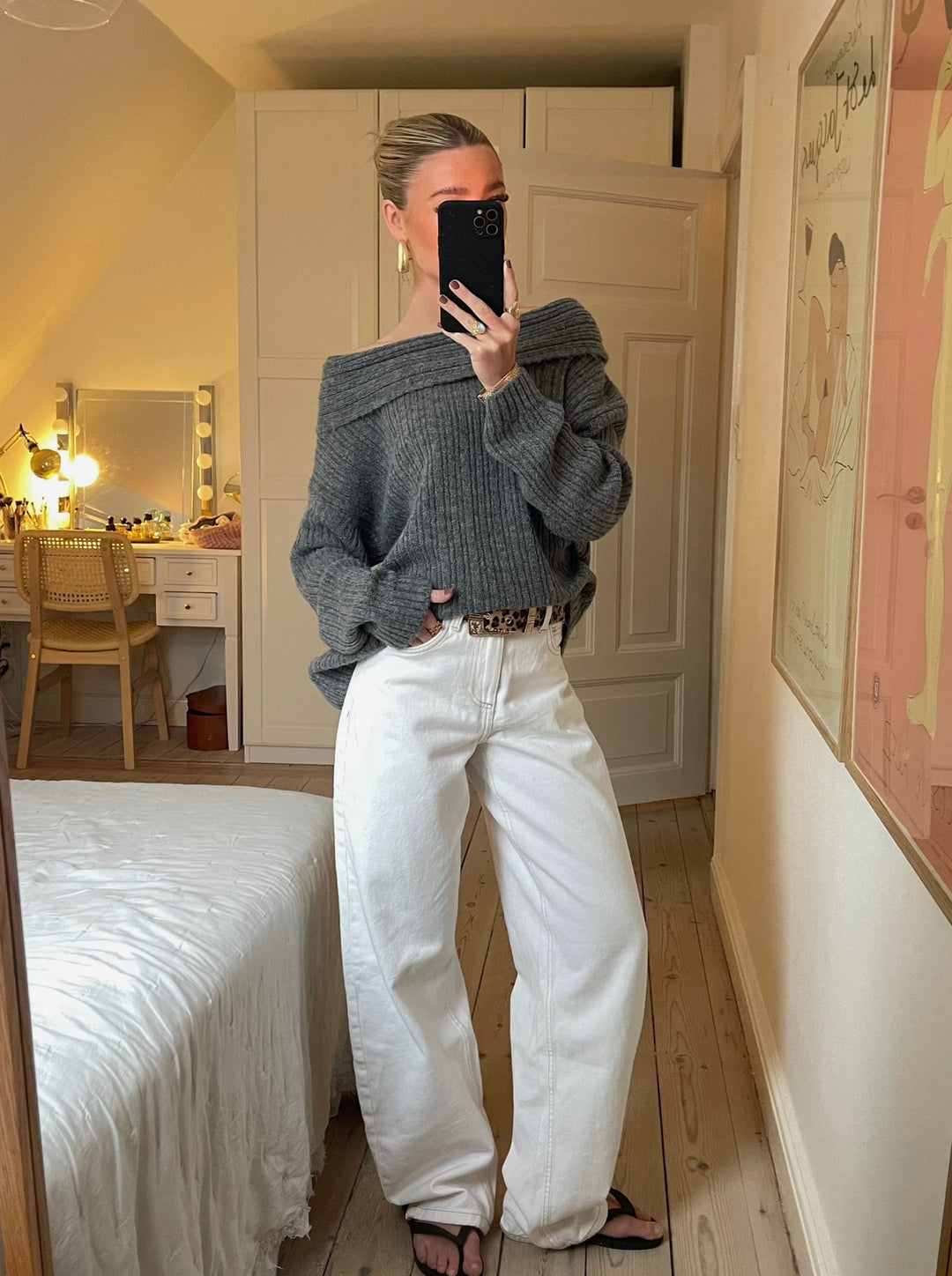 Ellie |  Women’s oversized knit sweater with off-shoulder design and ribbed texture