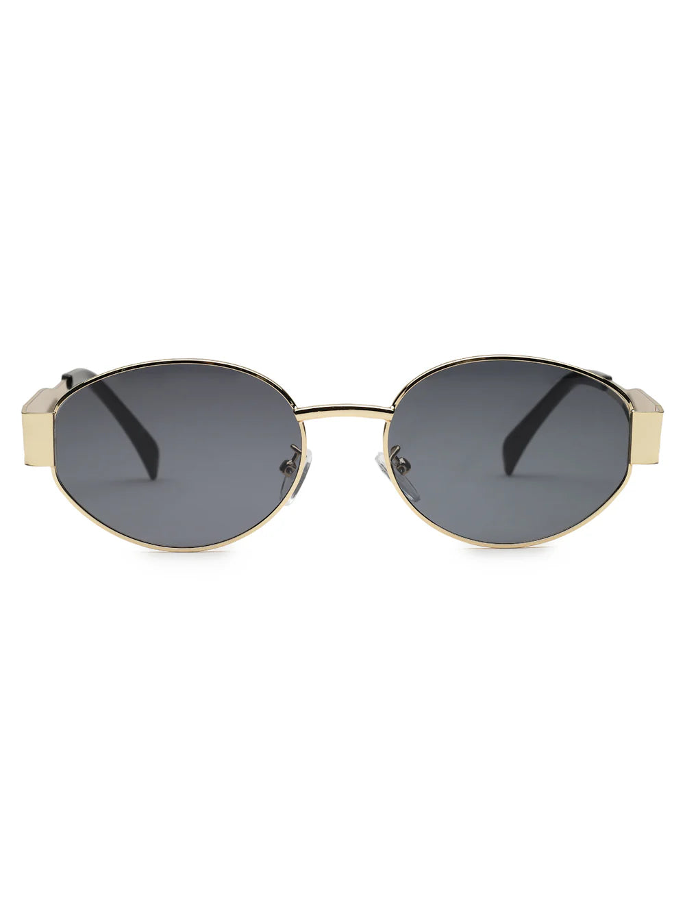 Eliana | Women's oval sunglasses with gold metal frame and dark lenses