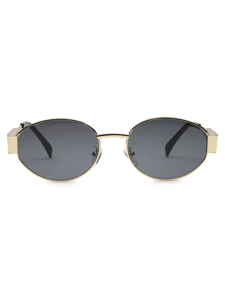 Eliana | Women's oval sunglasses with gold metal frame and dark lenses