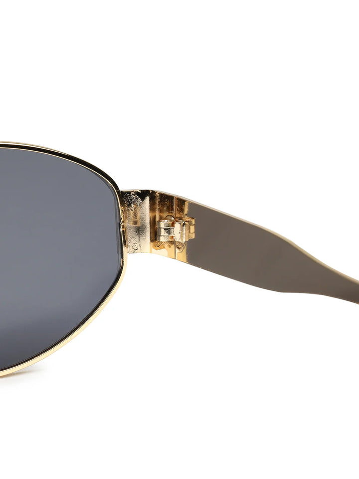 Eliana | Women's oval sunglasses with gold metal frame and dark lenses