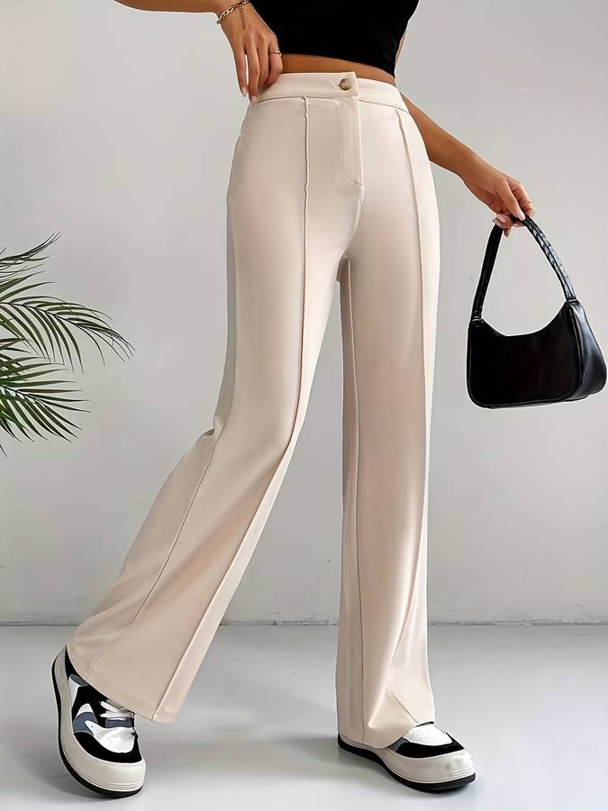 Beige high-waisted pants with wide legs