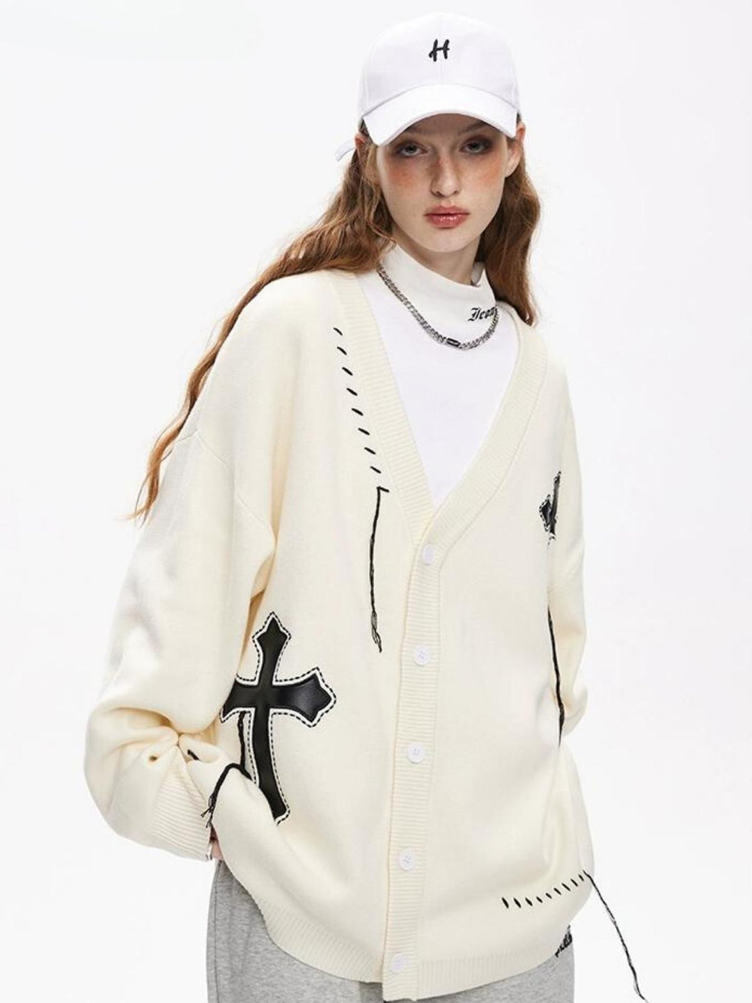 Aubree | Women’s jacquard knit cardigan with v-neck and button closure