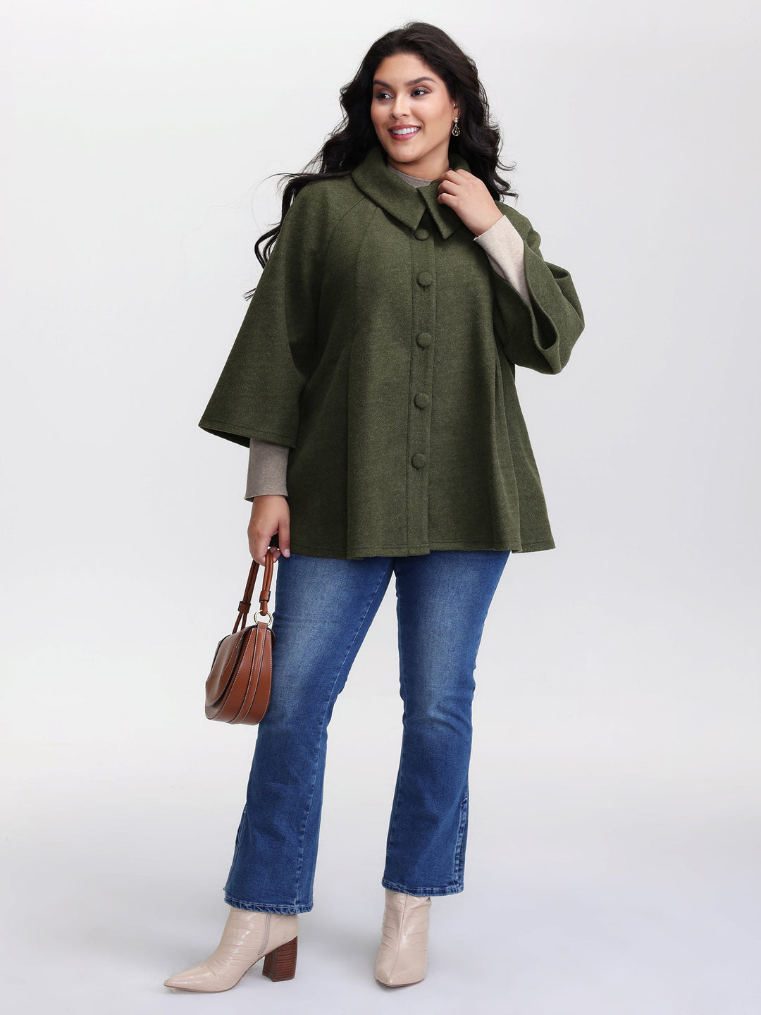 Lena | Women's flared sleeve A-line button coat