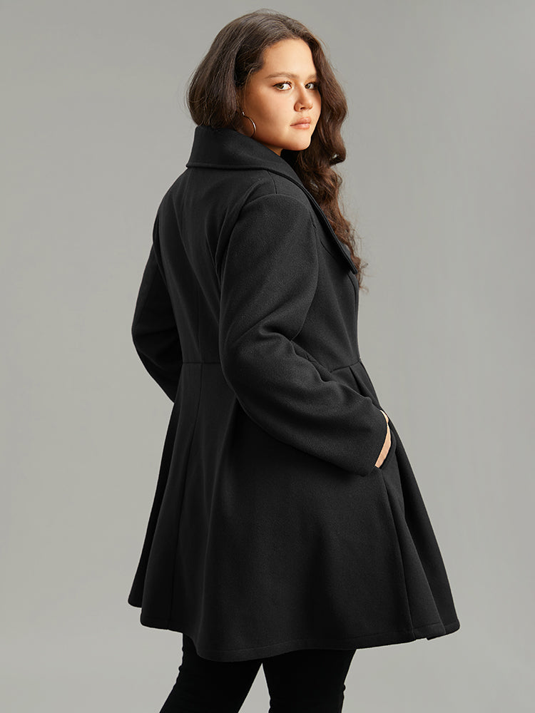 Stallia | Women’s plain button-up pocket asymmetrical lapel collar coat