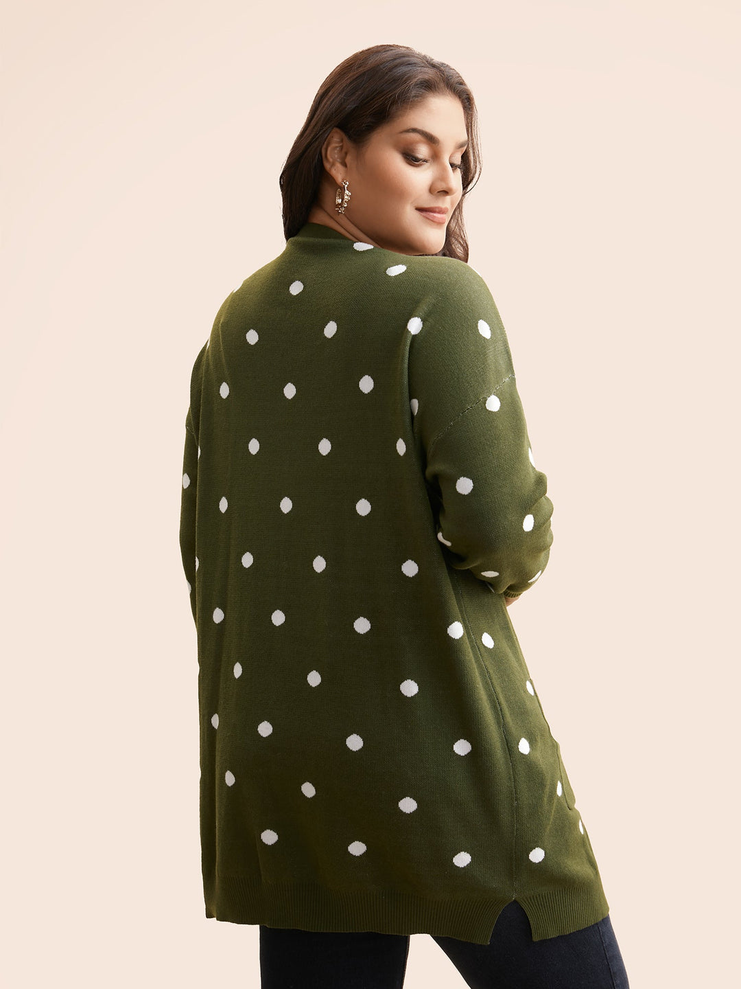 Reese | Women’s polka dot knit cardigan with patch pockets