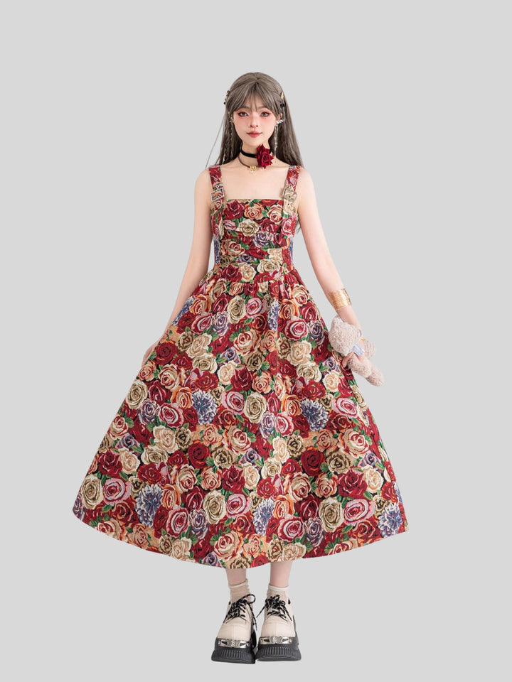 Chelsea | Women’s jacquard midi dress with A-line silhouette and floral pattern