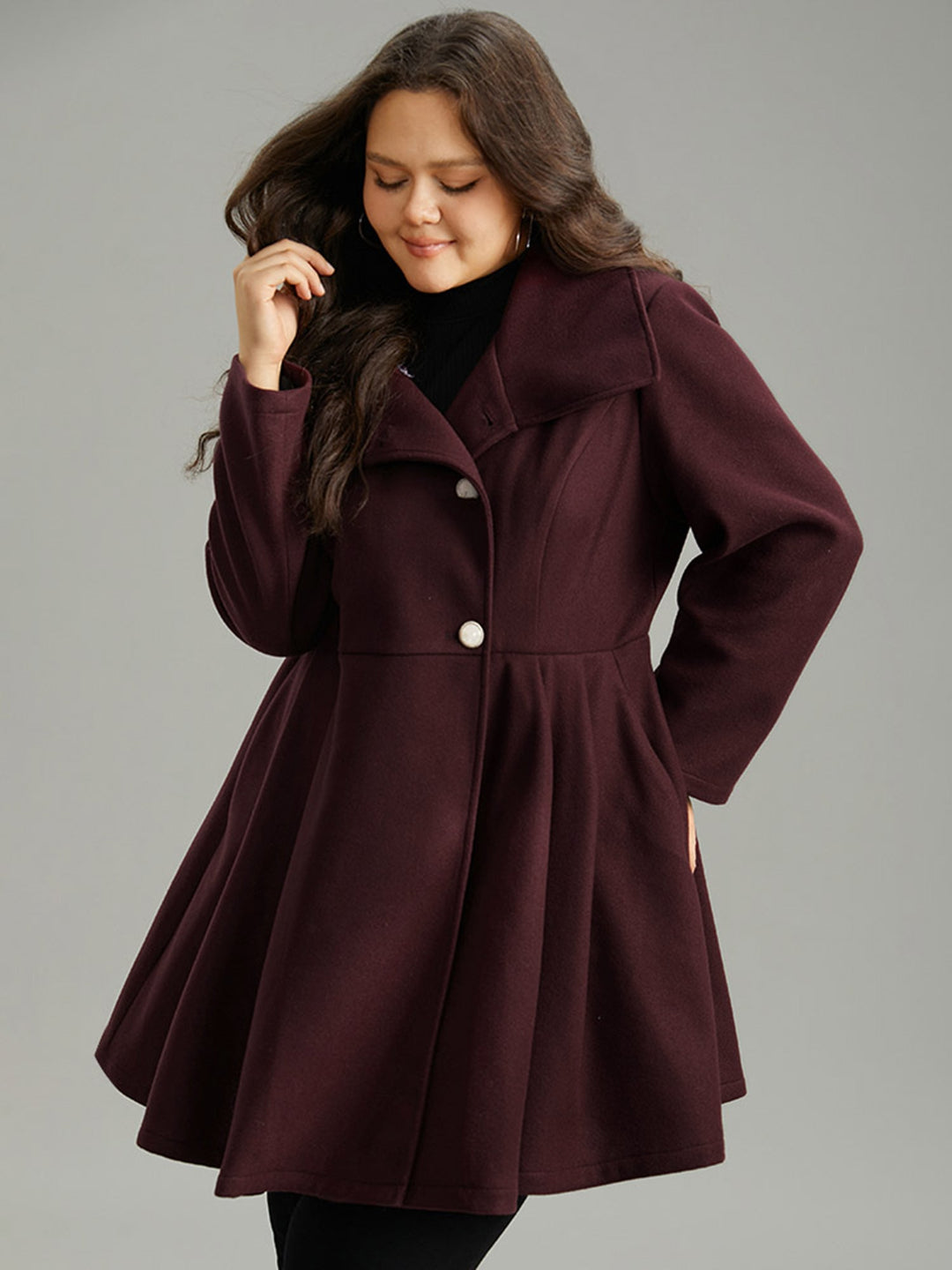 Stallia | Women’s plain button-up pocket asymmetrical lapel collar coat