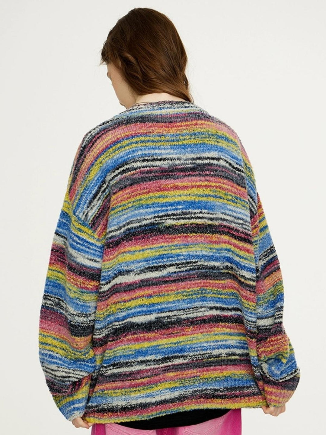 Shena | Women’s striped knit top with round neck and button detail