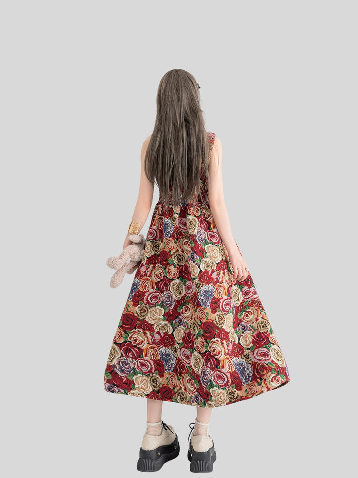 Chelsea | Women’s jacquard midi dress with A-line silhouette and floral pattern
