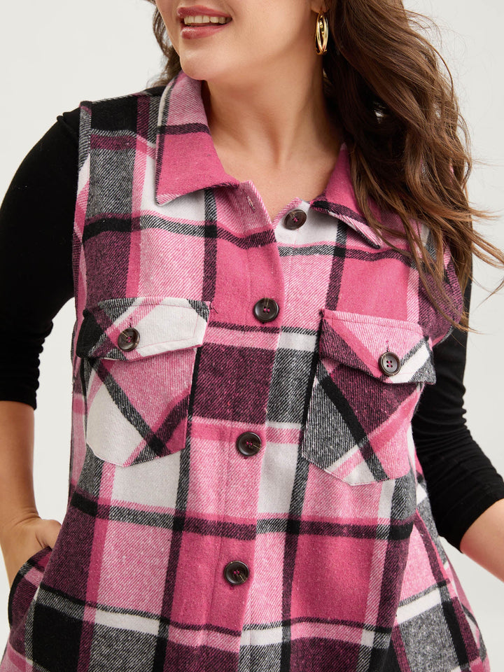 Kaitlyn | Women’s plaid flap detail sleeveless vest with button closure