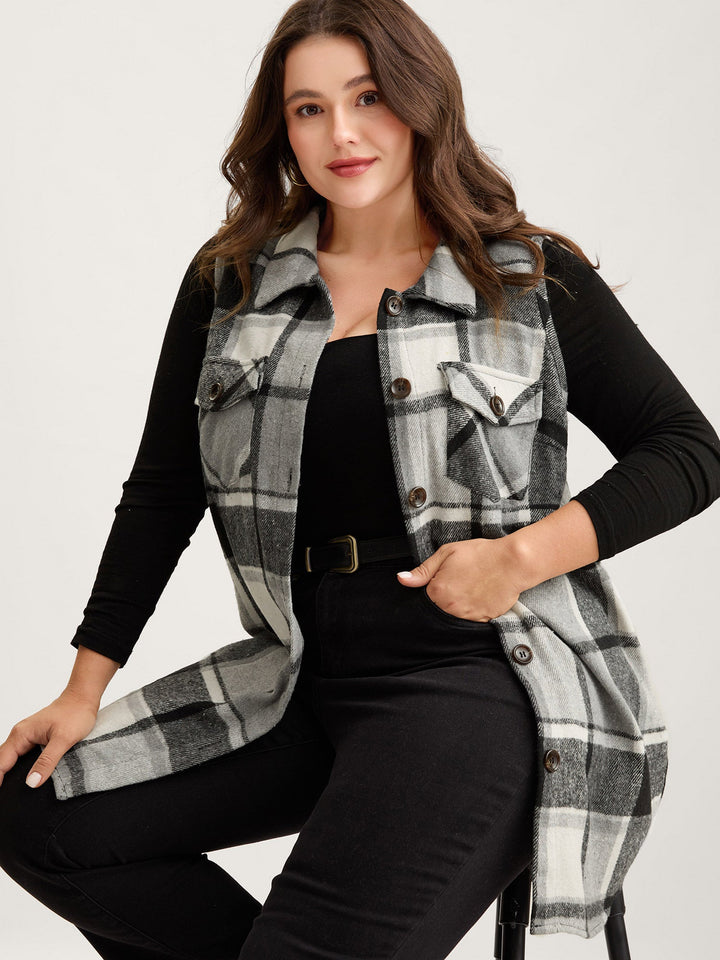 Kaitlyn | Women’s plaid flap detail sleeveless vest with button closure