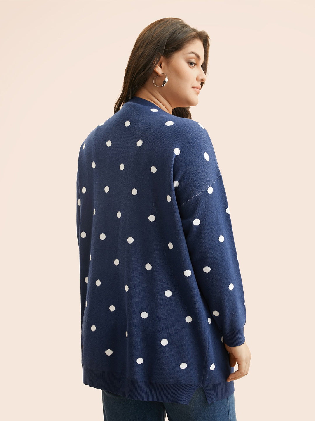 Reese | Women’s polka dot knit cardigan with patch pockets