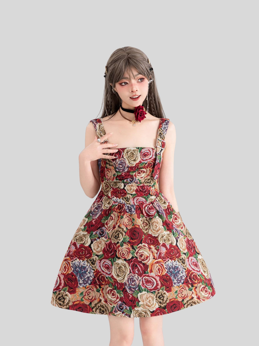 Chelsea | Women’s jacquard midi dress with A-line silhouette and floral pattern