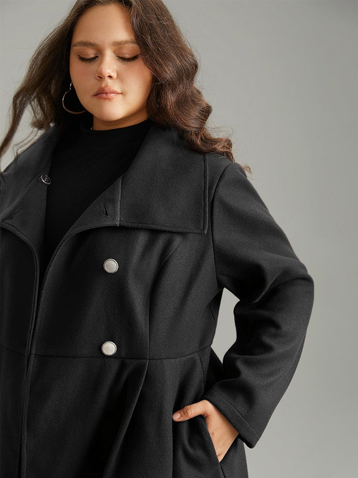 Stallia | Women’s plain button-up pocket asymmetrical lapel collar coat