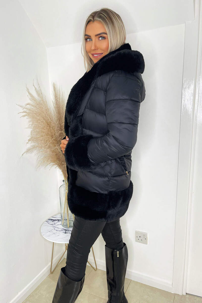 Katiana | Women’s belted faux-fur trim jacket