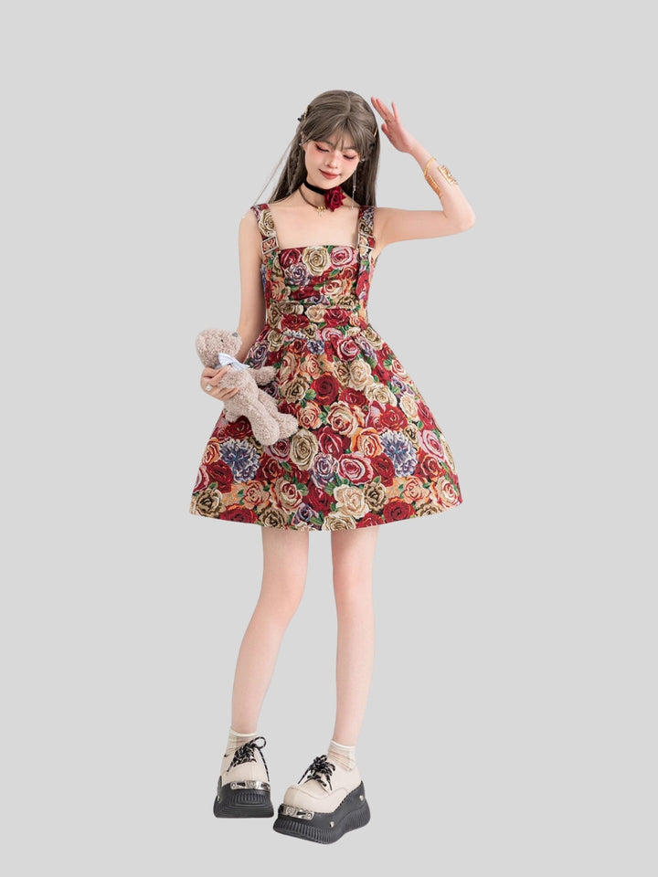 Chelsea | Women’s jacquard midi dress with A-line silhouette and floral pattern