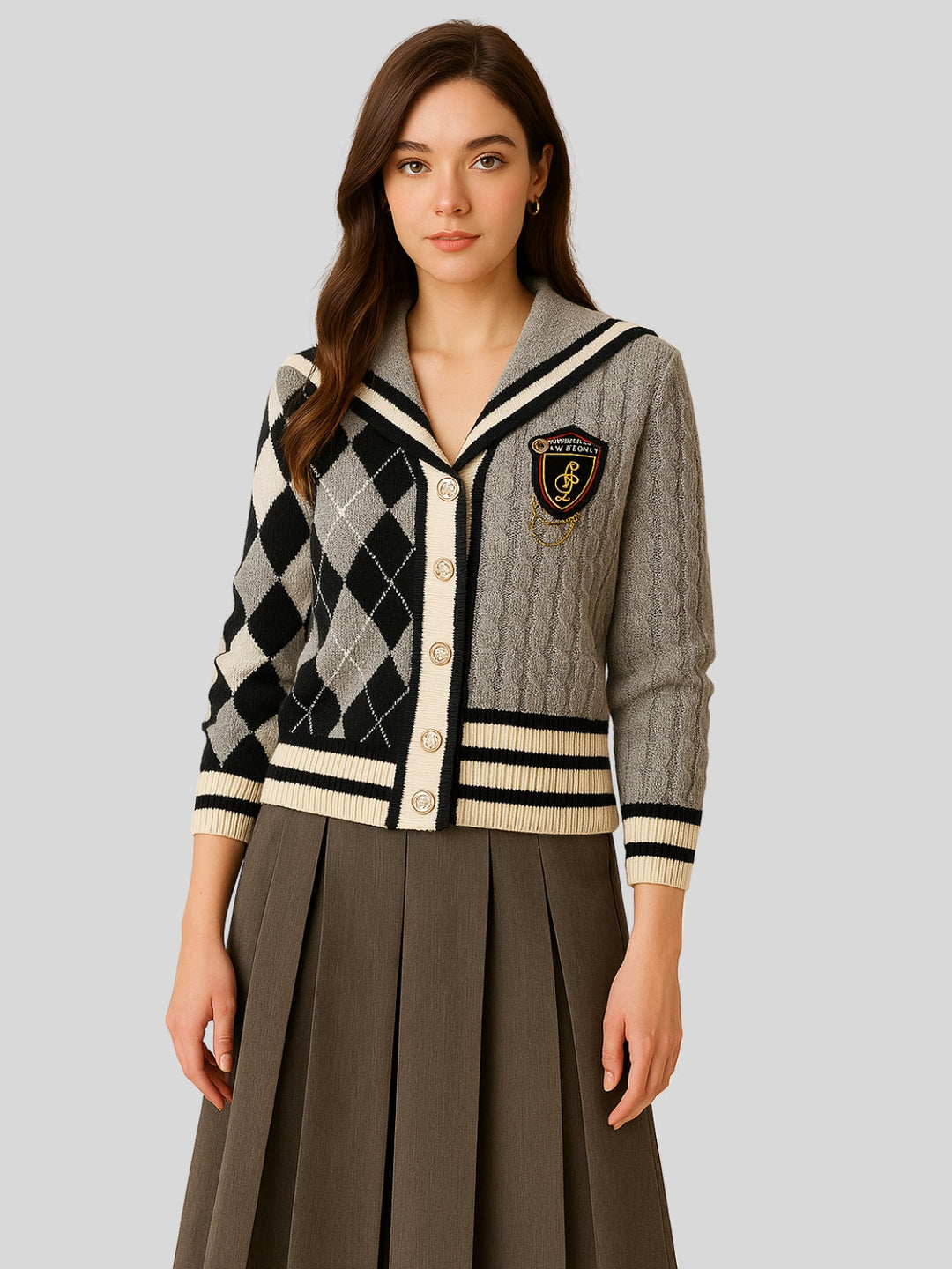 Catalina | Women’s knit cardigan skirt suit with v-neck and button closure