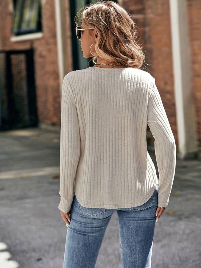 Beige textured sweater with round neck for women