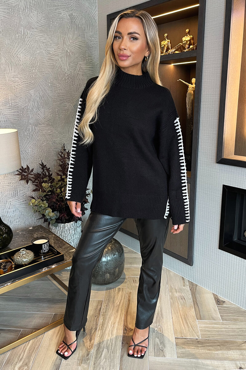 Aubree | Women’s contrast-stitch knit sweater with relaxed fit