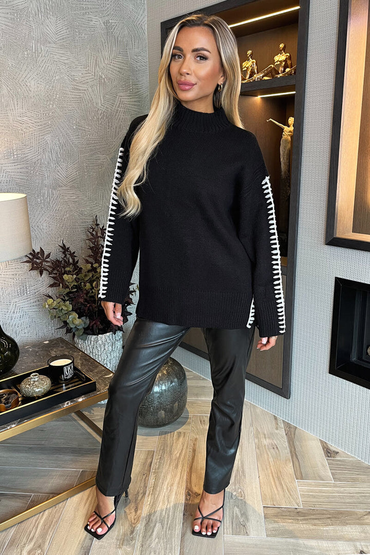 Aubree | Women’s contrast-stitch knit sweater with relaxed fit