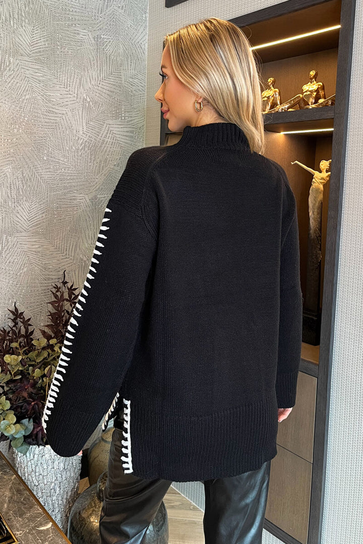 Aubree | Women’s contrast-stitch knit sweater with relaxed fit