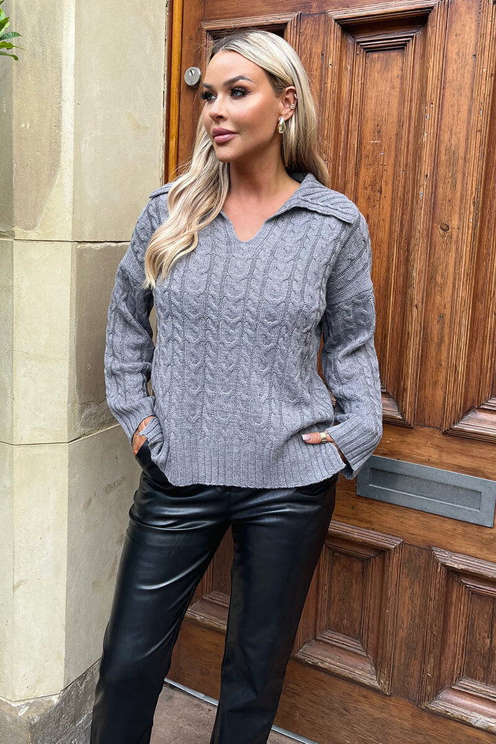 Zoey | Women’s cable knit sweater with collar neckline