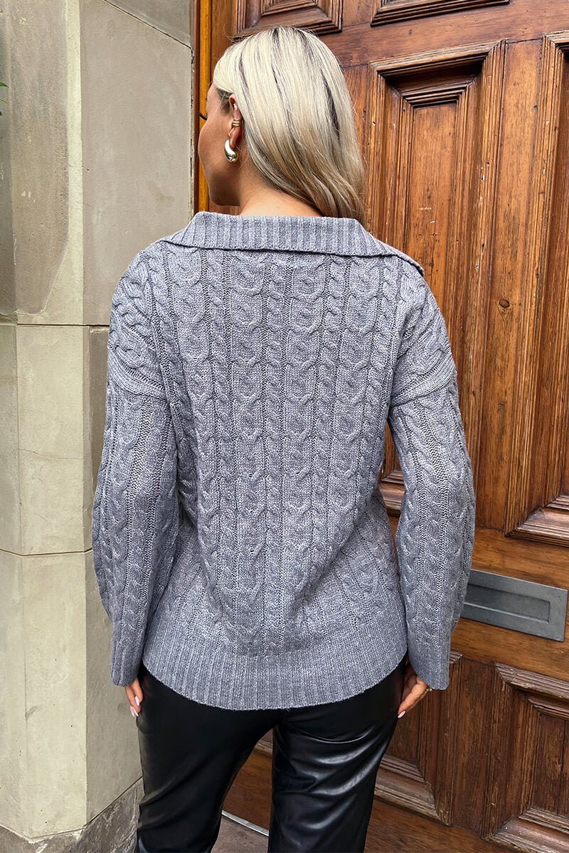 Zoey | Women’s cable knit sweater with collar neckline