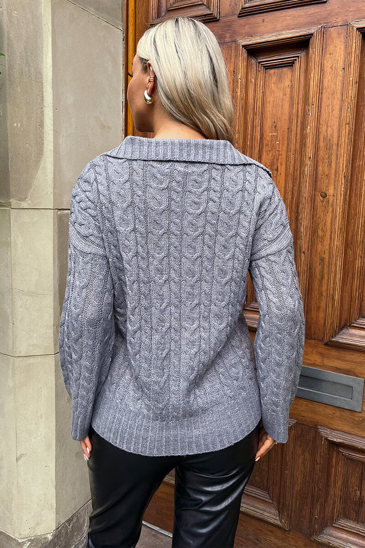 Zoey | Women’s cable knit sweater with collar neckline