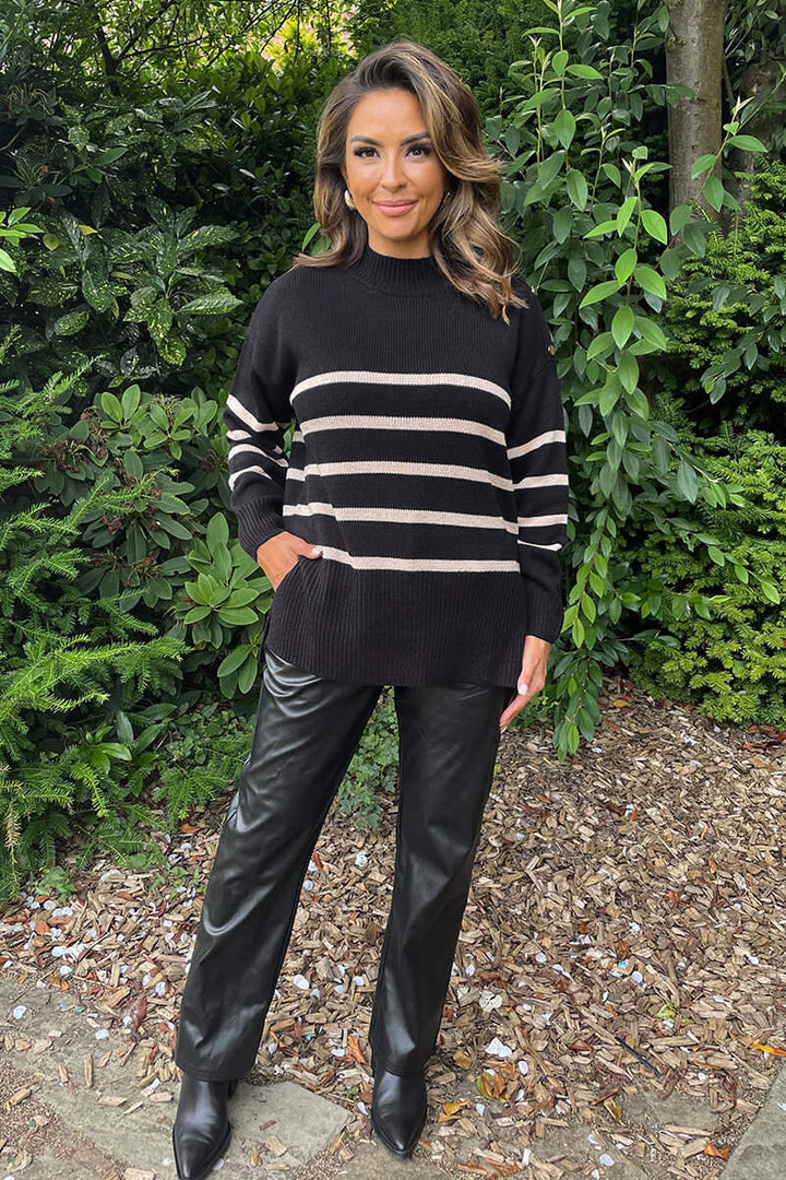 Addison | Women’s striped knit sweater with shoulder button detail
