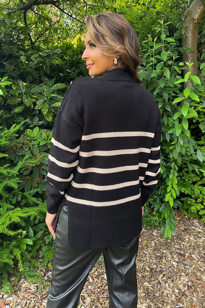 Addison | Women’s striped knit sweater with shoulder button detail