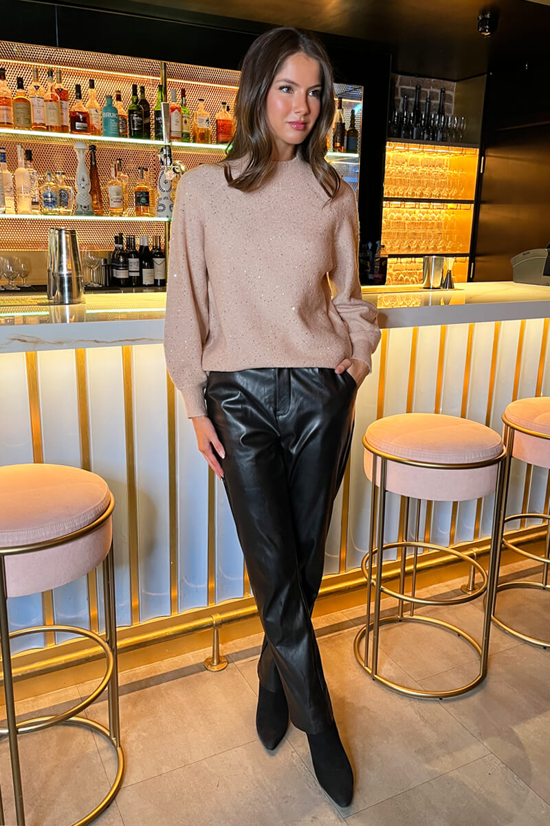 Regine | Women’s mock neck sequin detail sweater with ribbed finish