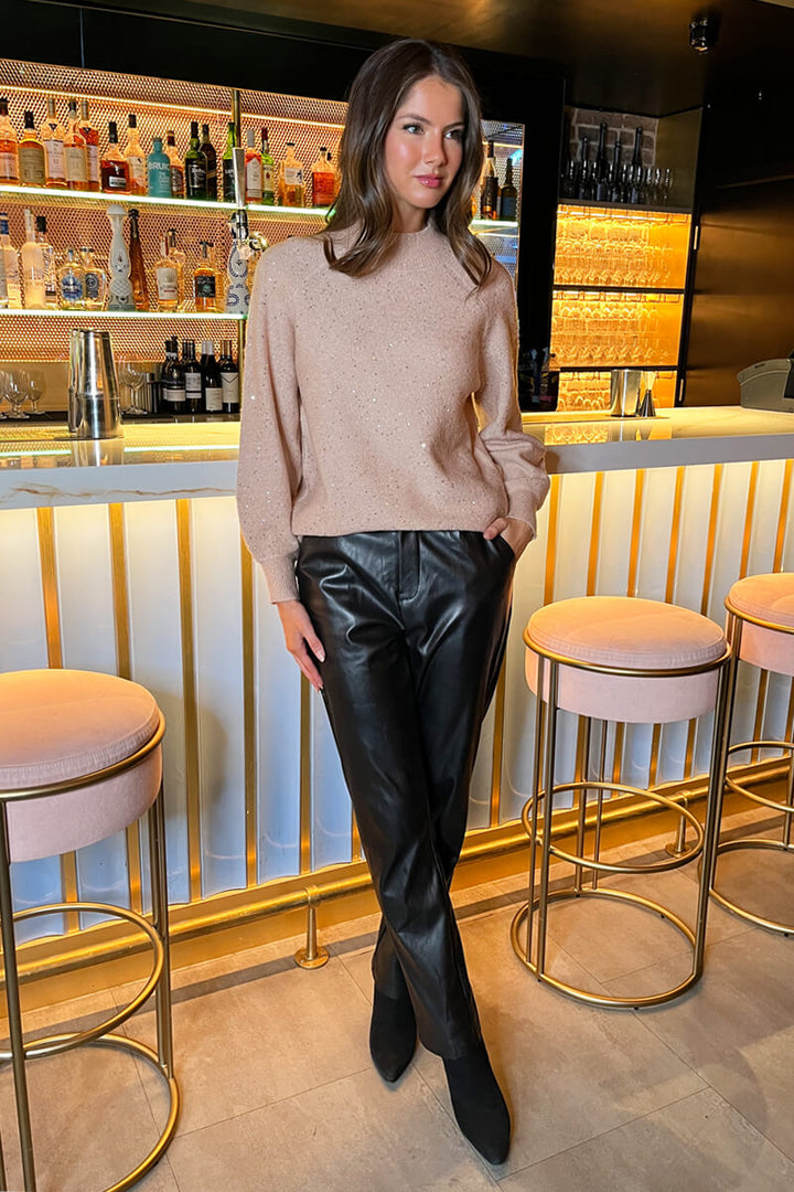 Regine | Women’s mock neck sequin detail sweater with ribbed finish