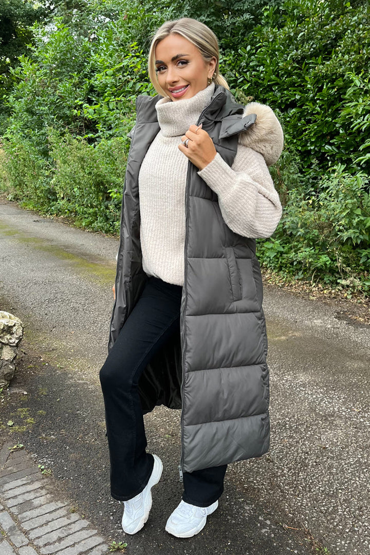 Kennedy | Women’s longline padded gilet with faux fur hood