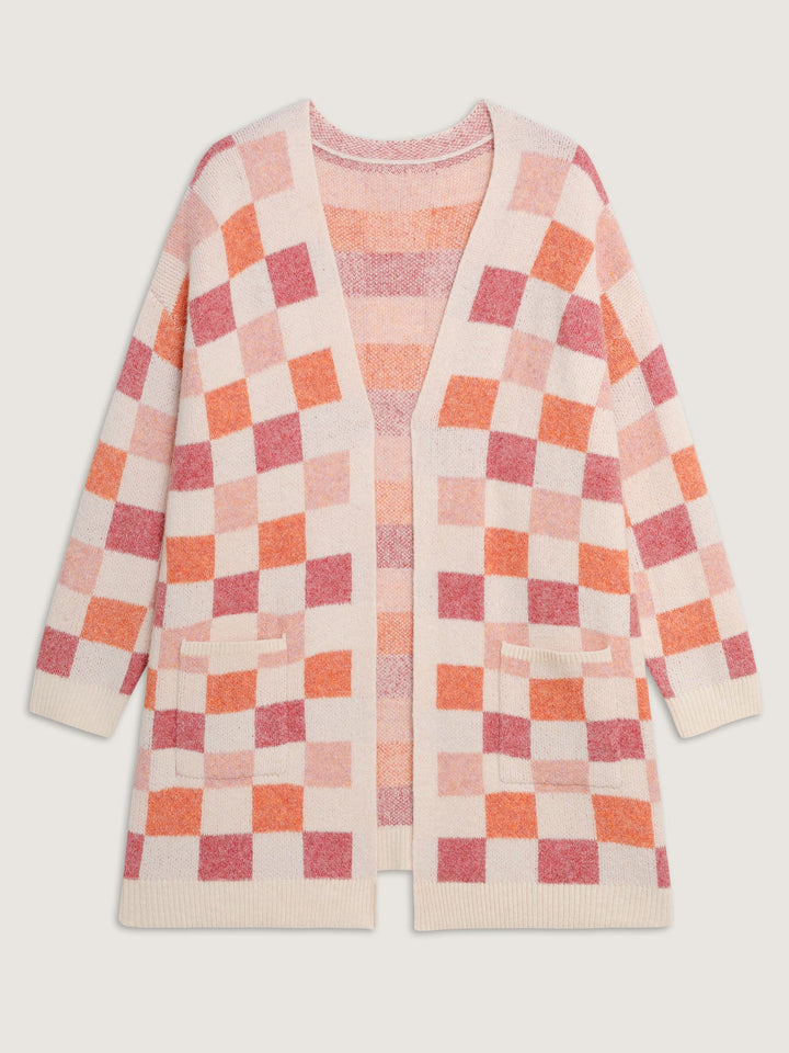 Samina | Women’s checkered contrast knit cardigan