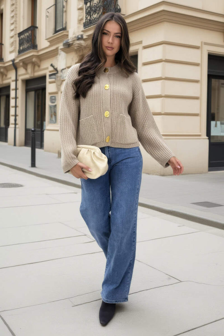 Arlyne | Women’s knitted button front cardigan with pockets