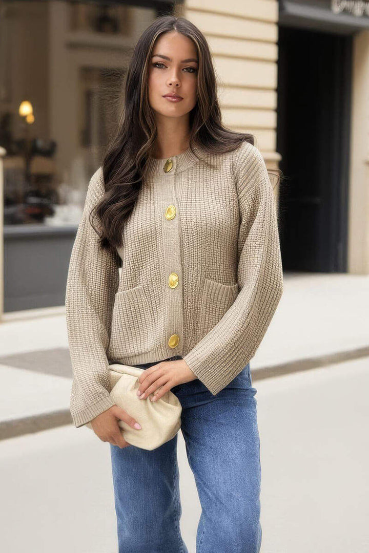Arlyne | Women’s knitted button front cardigan with pockets