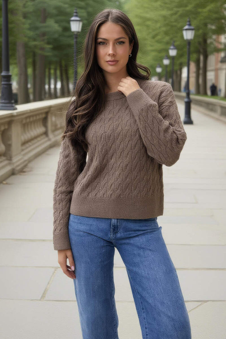 Madeline | Women’s mink round neck cable knit sweater
