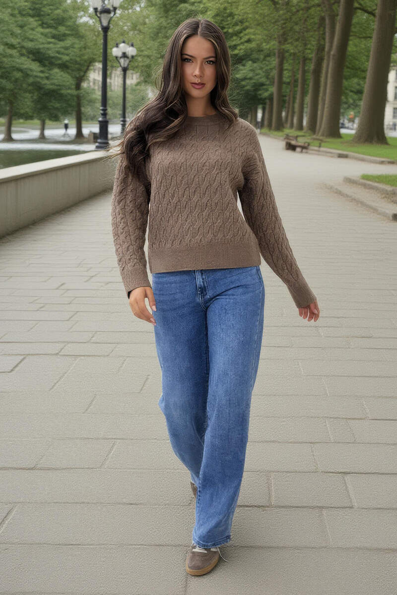 Madeline | Women’s mink round neck cable knit sweater