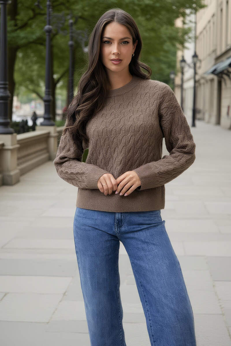 Madeline | Women’s mink round neck cable knit sweater