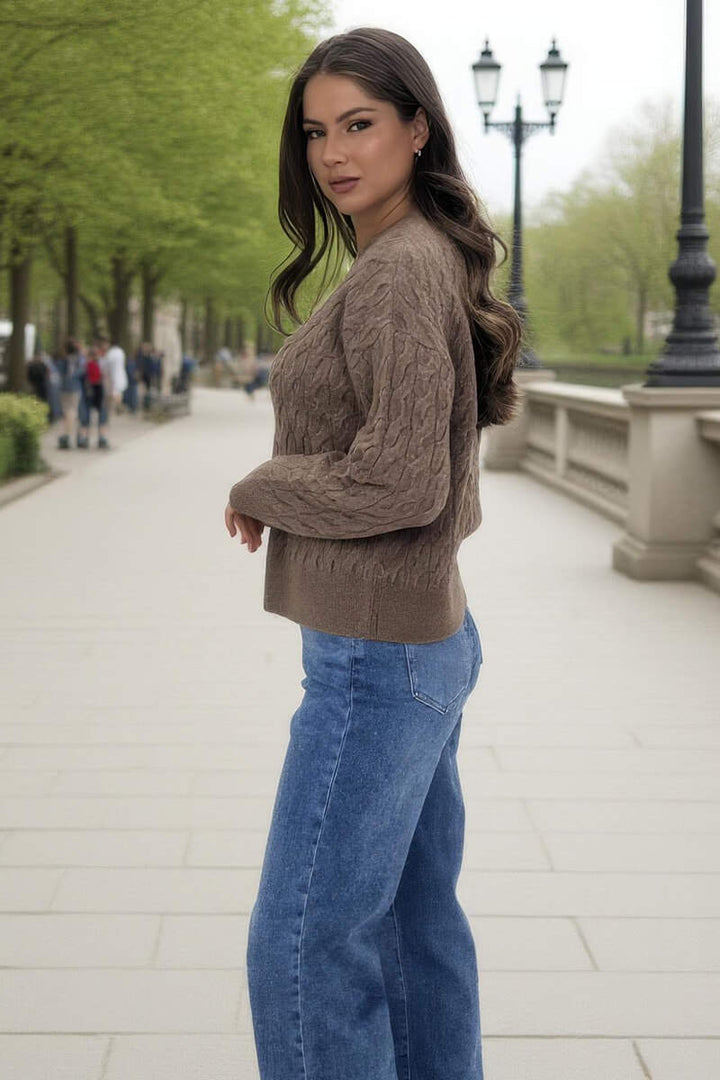 Madeline | Women’s mink round neck cable knit sweater