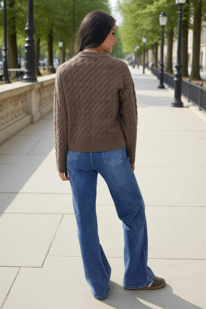 Madeline | Women’s mink round neck cable knit sweater