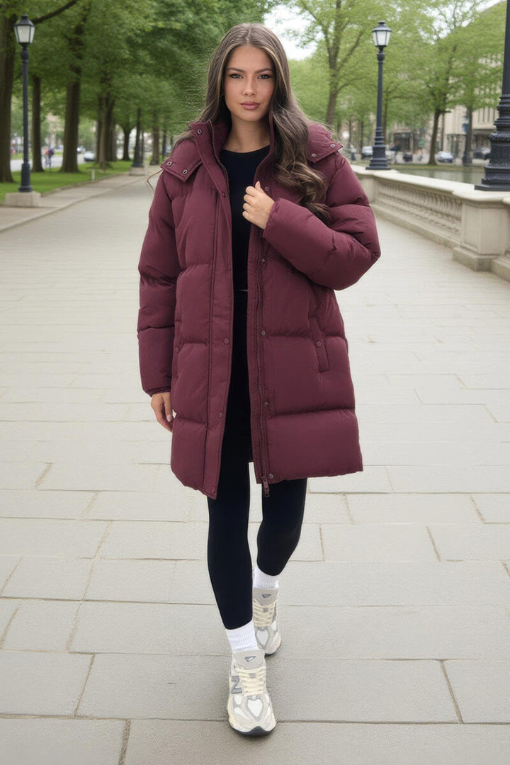 Kennedi | Women’s hooded longline puffer coat with side pockets