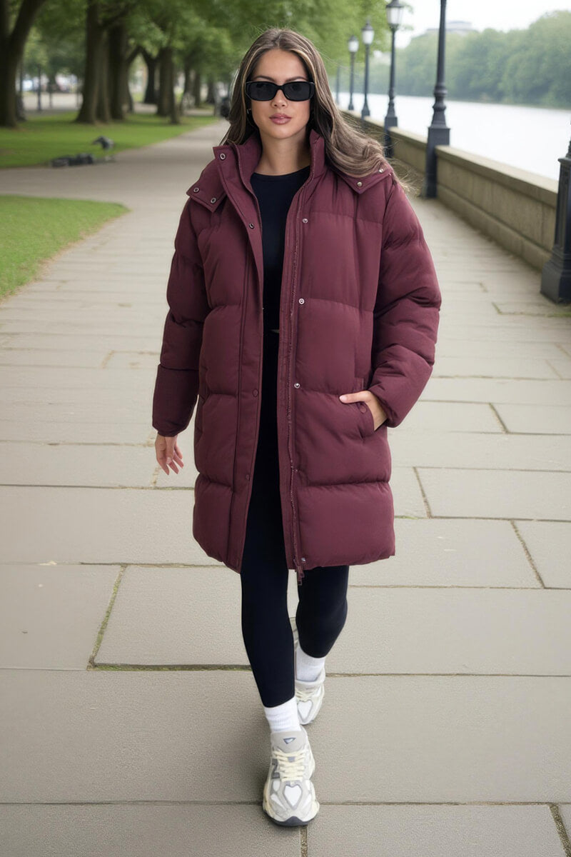 Kennedi | Women’s hooded longline puffer coat with side pockets