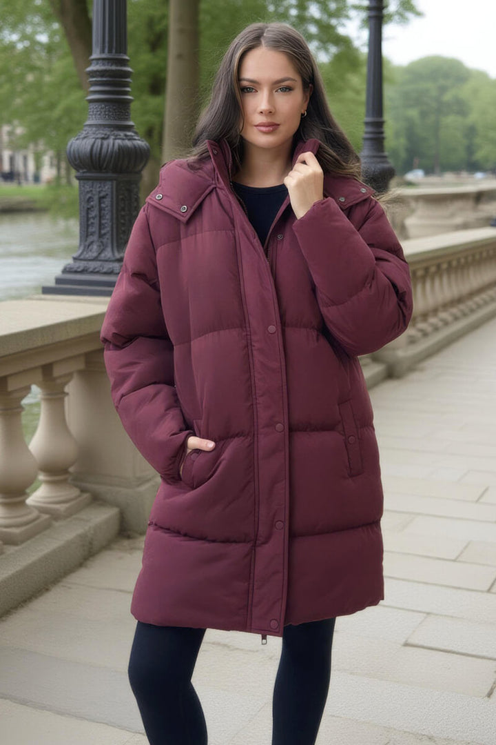 Kennedi | Women’s hooded longline puffer coat with side pockets