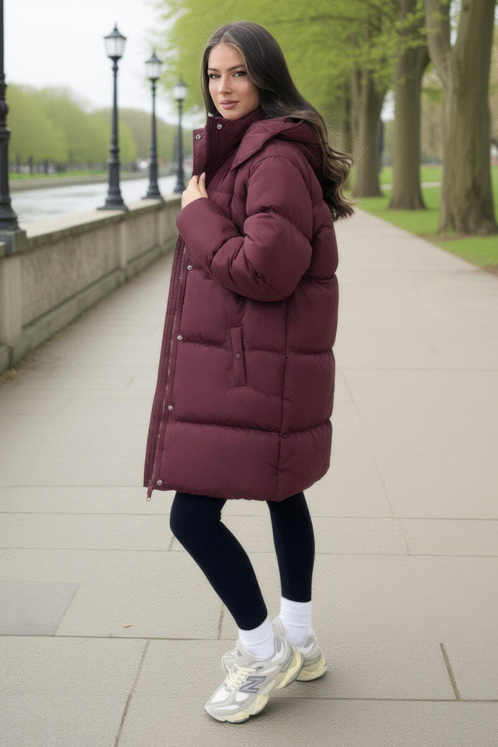 Kennedi | Women’s hooded longline puffer coat with side pockets