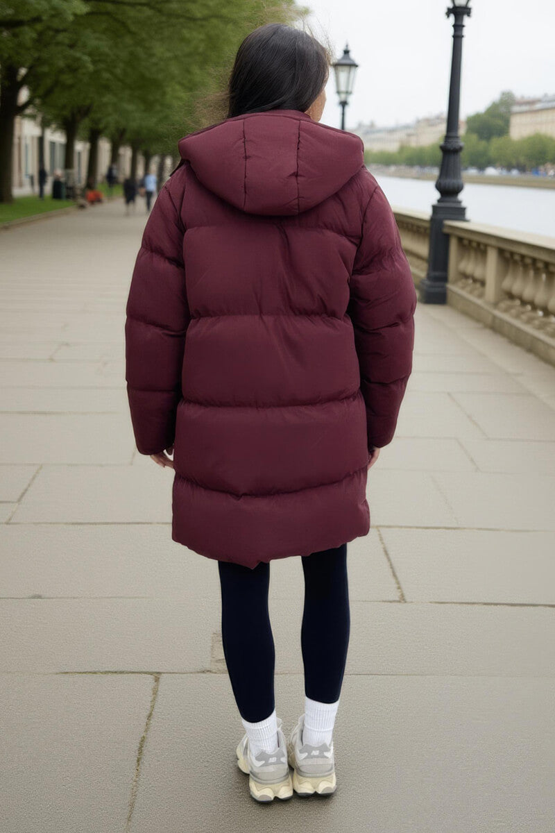 Kennedi | Women’s hooded longline puffer coat with side pockets